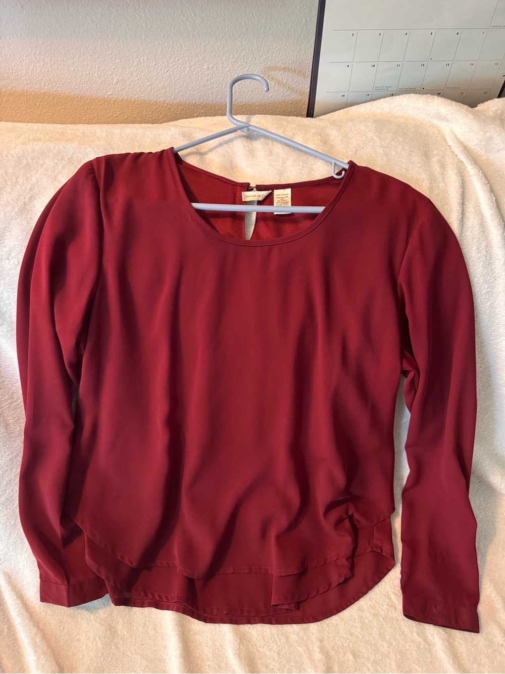 Japna Women's Long Sleeve Layered Hem Blouse - Maroon